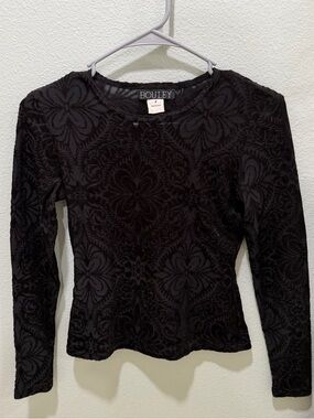 Black Velvet Burnout Long-Sleeve Top
